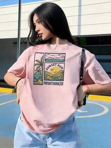Retro Summer Style Short Sleeve T-Shirt, Fashionable Short Sleeve T-Shirt For Spring And Summer 2026, Made In Mexico, 180 Grams. Cartoon Print, Couple Design, Suitable For Indoor Or Outdoor Wear. Crew Neck, Unisex, Ideal For Office And Leisure. One-Piece Pack. - PK-P631577SLNDXZGY452 - 查看 3