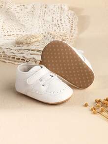 1 Pair Newborn Infant Solid Color Hook-And-Loop Flat Design Casual Fashion Versatile Infant Walking Shoes Suitable For Spring And Autumn - White - View 13
