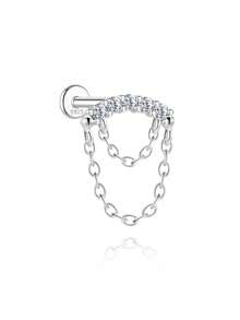 1 đôi bông tai dây tua rua bằng bạc 925 mạ vàng 18K đính đá Moissanite sang trọng, không gây dị ứng, không phai màu, phụ kiện thời trang phù hợp cho sử dụng hàng ngày, hẹn hò, tiệc tùng, đám cưới, Ngày của Mẹ, quà tặng ngày lễ. - Bạc - Xem 6