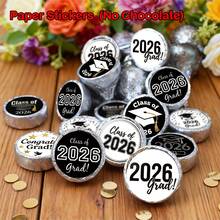 96 piezas/4 hojas Pegatinas de gotas de chocolate "Congrats Grad 2026" - Etiquetas redondas de caramelos miniatura para la Clase de 2026 para decoraciones de fiesta de graduación, suministros de fiesta de celebración de graduación, sin chocolate - Tema de graduación - Ver 4