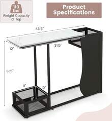 43.5" Console Table, Modern Entryway Table With 2 Storage Baskets And Faux Marble Top, Narrow Sofa Side Accent Table With Metal Frame & Adjustable Foot Pads For Living Room, Hallway, Entryway - Black and White - View 2
