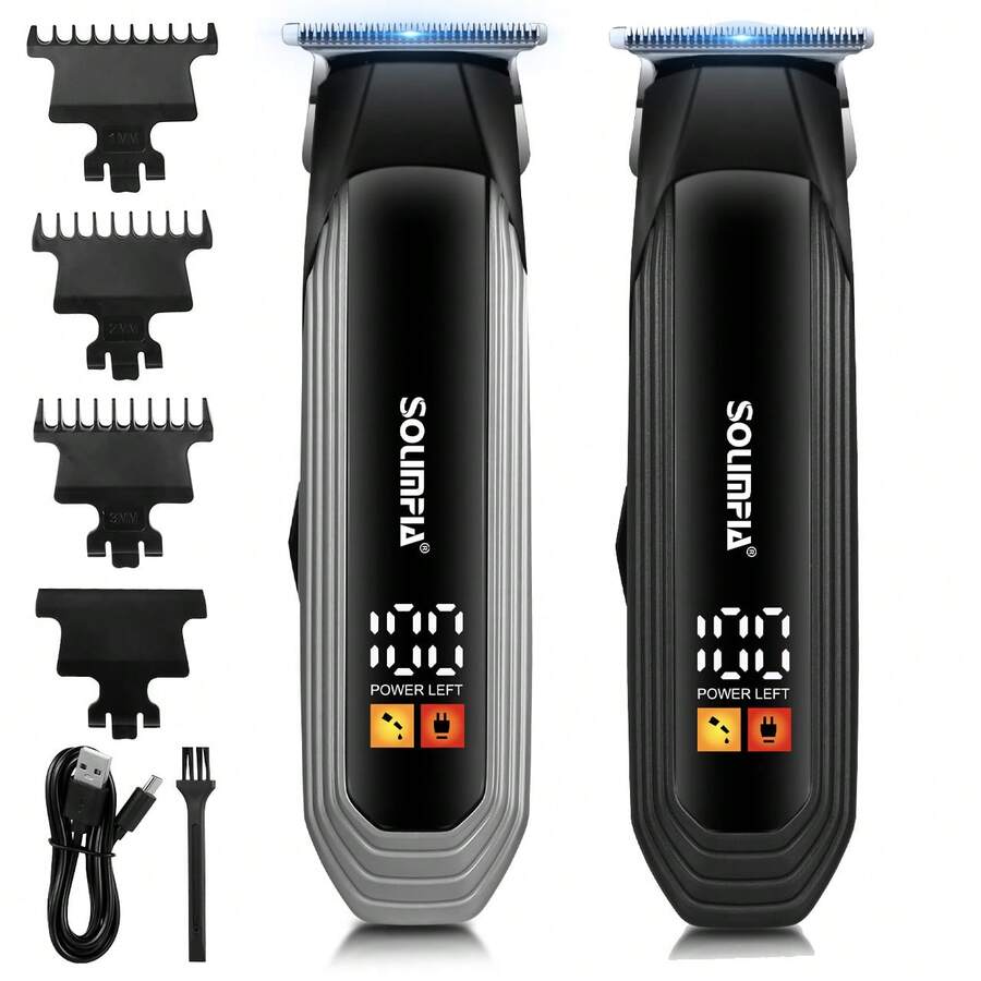 Hatteker 1pc Electric Hair Clipper For Men, Rechargeable Haircut Shaver, LED Display Barber Shop Bald Head Trimmer