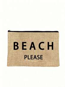 Lightweight , Casual Beach Letter Print Holiday Bag , Women's Stylish Canvas Tote With Zipper For Shopping For Teen Girls Women College Students Perfect for College , Outdoors , Travel , Outings - Khaki - View 10