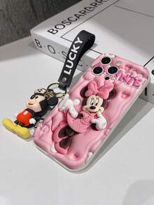 Disney Mickey Mouse Clubhouse Phone Case : 3D Fluffy Pattern Border Protector Phone Soft Phone Case With A Free Cute Mickey Bracelet Chain Lanyard, Mickey, Minnie, Goofy, Donald Duck, Daisy Duck, Pluto, For Apple 17 Promax 17 Pro 16 15 14 13 12 11 Pro Max XS Max X XR Soft Cover Summer Phone Case - White - View 7