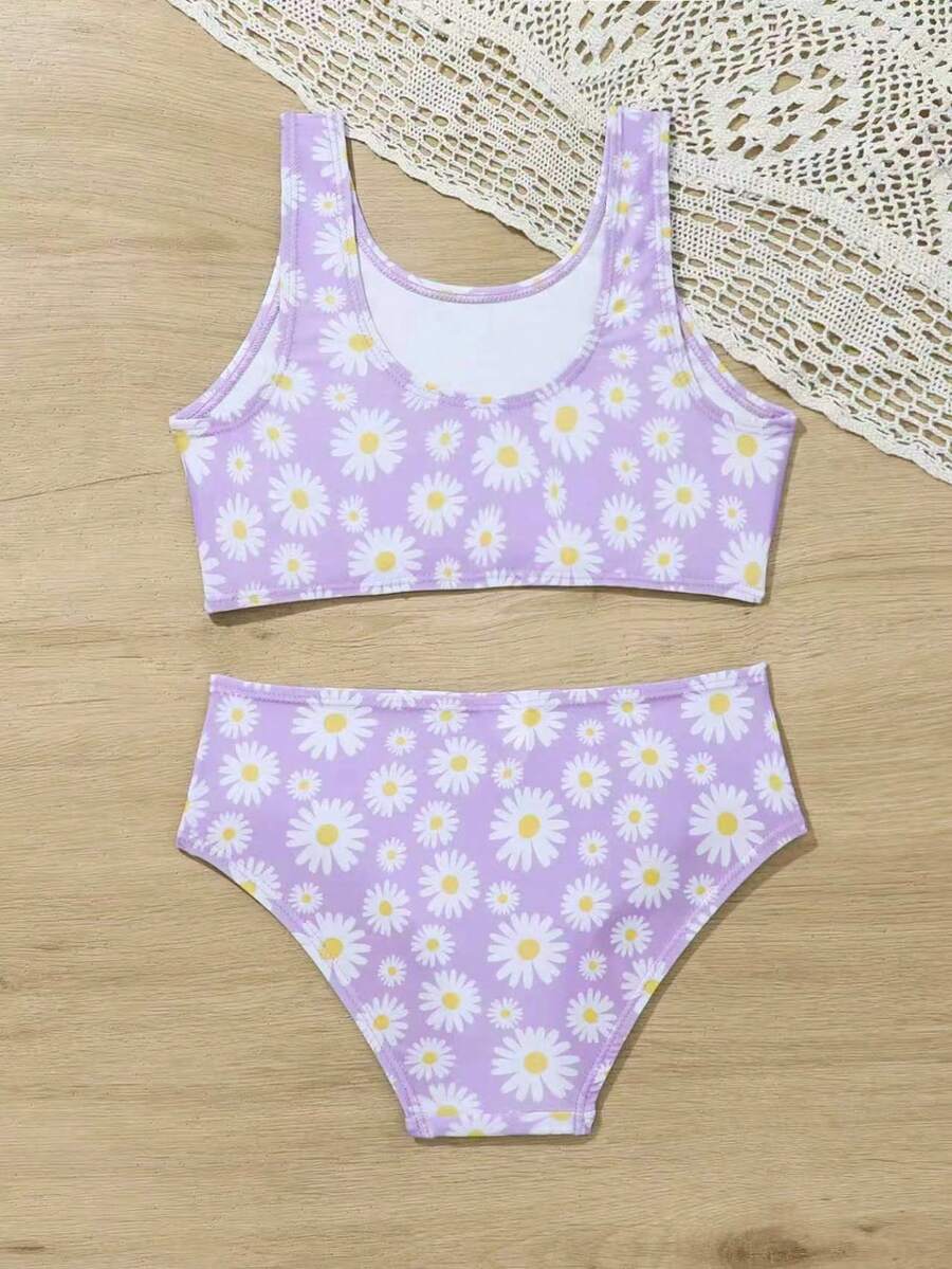 Tween Girls' Summer Beach Daisy Print Bikini Set - Multicolor - View 1