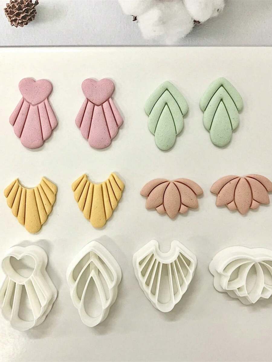 軟陶耳環聚合物黏土模具 不對稱幾何形/蓮花黏土切割器 DIY 珠寶吊墜製作工具 - 白色 - 查看 1