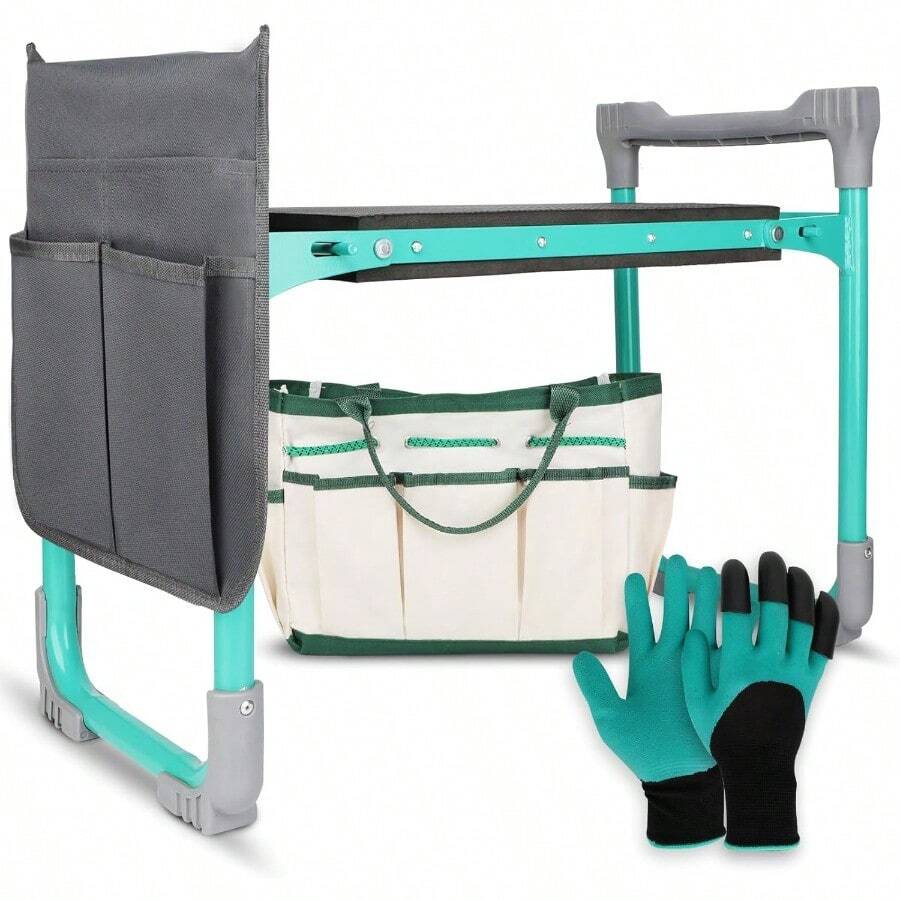Garden Kneeler And Seat, 2-In-1 Foldable Garden Bench With Non-Slip EVA Foam Pad, Storage Bags, Glove, Portable Gardening Stool For Kneeling & Sitting, Ideal For Gardeners, Patio, Fishing - Default - View 1