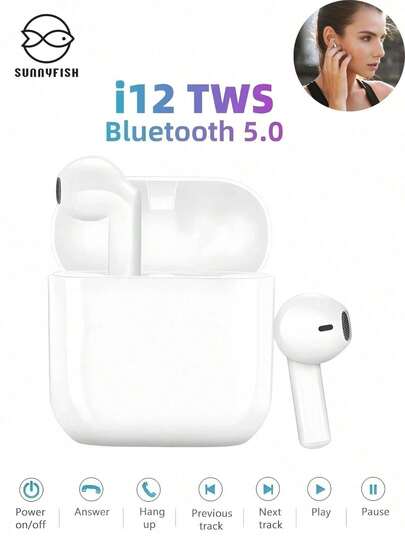 I12 Tws Fone de Ouvido Sem Fio Bluetooth 5.0 Earphone Touch Para Xiaomi Android e iOS(Branco)