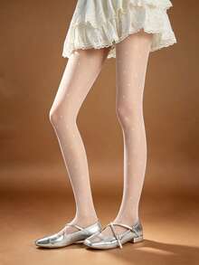 1 Pair White Dot Pattern Shaping Pantyhose Sexy Cute Classic For Date Night Party Spring Fall - Multicolor - View 3