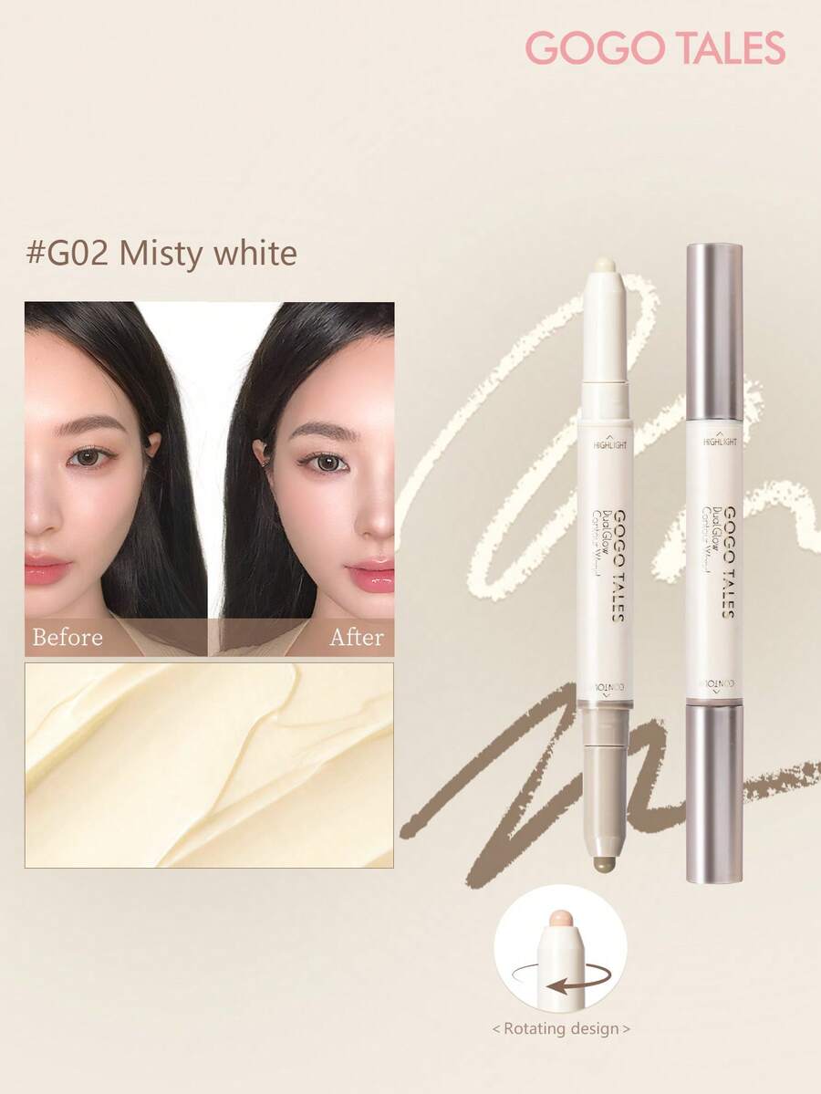 GOGO TALES GOGOTALES 2-in-1 Contour and Highlight Stick, Ciptakan Bayangan 3D dan Kulit Cerah, Kontur Alami dan Pembentukan Wajah, Ringkas dan Portabel, Ideal untuk Pemula - #G02 Putih Berkabut - View 1