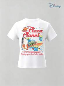 Boys' Disney Toy Story Pizza Planet Alien Double-Sided Graphic T-Shirt, Kids Retro Pizza Planet Tee, Soft Breathable Casual Top For Boys, Ideal For Everyday Wear, Playground, School, Theme Parks, Family Trips & Outdoor Activities - trắng - Xem 2