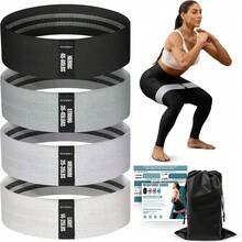 Resistance Bands For Working Out With Guide, 4 Workout Bands For Women & Men, Fabric Exercise Bands For Legs, Hip, Glute, Butt, - 漸層灰 - 查看 1