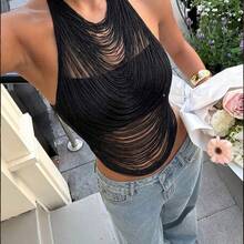 Women's Solid Color Halter Backless Sleeveless Fashionable Sexy Top For Summer,Summer Top - Negro - Ver 2