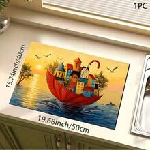 1pc Colorful City Print Absorbent Pad/Drying Mat For Coffee Maker, Tableware - Absorbent Polyester Desktop Protective Mat With Rubber Anti-Slip Pad, For Kitchen Counter Decor, Home Bar And Dining Table - Multicolor - View 7