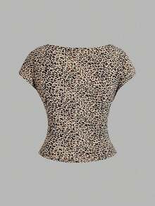 4 piezas Camisetas de mujer de cuello redondo, ajustadas, con espalda descubierta y diseño minimalista de patrones, adecuadas para el verano - Multicolor 12 - Ver 8