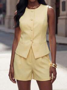 Traje elegante de oficina para mujer en amarillo claro/crema - Amarillo claro - Ver 6