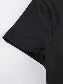 Solid Color Round Neck Basic Short Sleeve Cropped T-Shirt For Women - Black - View 7