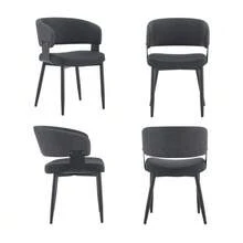 Mid-Century Modern Style Dining Chairs, Set Of 2, Retro Armchairs With Barrel-Shaped Armrests And Patterned Backrests, Faux Leather Kitchen Chairs With Sturdy Legs For Home And Restaurants - Black - View 9