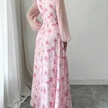 Women's Printed Square Neck Long Sleeve Elegant Summer Dress - Morado - Ver 3