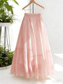 Falda casual de verano de unicolor para mujer - Rosa - Ver 8