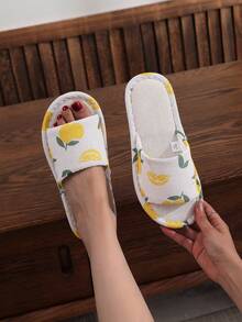 Cute Fruit Print Linen Slippers Women Breathable Anti-Slip Indoor House Slides - Orange - View 10