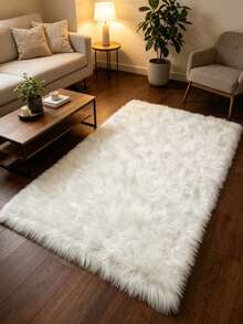 1 pieza Alfombra esponjosa blanca, alfombra de piel de oveja sintética esponjosa - Alfombra suave y cálida de pelo largo para uso en interiores, lavable y durable alfombra rectangular grande para sala de estar, dormitorio, decoración - Blanco - Ver 8