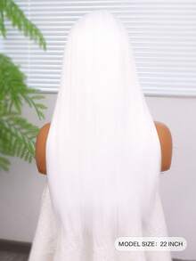 22 Inch Long Straight Bangs White Synthetic Wigs Suitable For Women Daily Cosplay Hair Natural Wigs Heat Resistant Wig For Daily Use, Family Gatherings, Festivals, Parties Rose Mesh Hat Retouch Your Face Suitable For All Races Wear And Go Wig - White - View 4