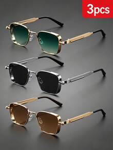 2026 New 1-3 Pairs Men's Square Frame Gold/Silver Retro Steampunk Metal Frame Fashion Glasses, Suitable For Old Money Style, Events, Parties, Holidays - Multicolor - View 7