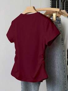 Blusa de verano para exteriores, diseño de alta gama, adecuada para actividades al aire libre, deportes, diseño gráfico, compras, viajes, vacaciones, camiseta de manga corta para mujer con estampado de leopardo y elementos de corazón, estampado de corazón de mariposa, romántico, encantador - Burdeos 2 - Ver 2