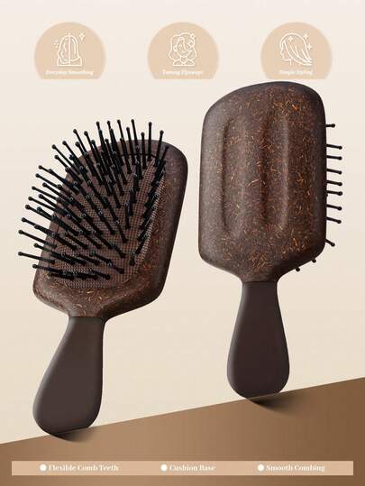 1pc Coffee Ground & Coconut Fiber Hair Brush, Mini Ice Cream Design Detangling Hair Brush With Soft Air Cushion, Smooth Hair Wet And Dry Hair Brush, Detangler Brush For Wet/Dry Hair, Suitable For Women, Men And Children, All Hair Types, Hair Accessories, Gifts For Girls, Hair Care, Summer Travel Essentials