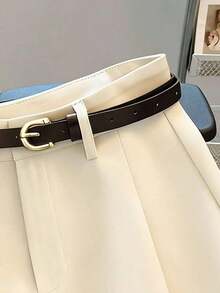 Shorts de mujer de unicolor de verano, de cintura media-alta, versátiles y de moda para el uso diario, con cinturón - Rosa - Ver 7