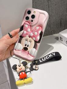Disney Mickey Mouse Clubhouse Phone Case : 3D Fluffy Pattern Border Protector Phone Soft Phone Case With A Free Cute Mickey Bracelet Chain Lanyard, Mickey, Minnie, Goofy, Donald Duck, Daisy Duck, Pluto, For Apple 17 Promax 17 Pro 16 15 14 13 12 11 Pro Max XS Max X XR Soft Cover Summer Phone Case - trắng - Xem 4