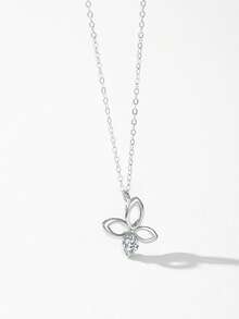 1 chiếc dây chuyền mặt dây hình cánh hoa đơn giản, độc đáo, đính đá Zirconia lấp lánh, bằng bạc sterling 925, thích hợp làm quà tặng kỷ niệm ngày cưới. - Bạc - Xem 4
