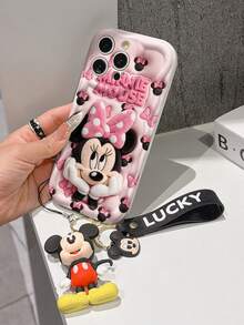 Disney Mickey Mouse Clubhouse Phone Case : 3D Fluffy Pattern Border Protector Phone Soft Phone Case With A Free Cute Mickey Bracelet Chain Lanyard, Mickey, Minnie, Goofy, Donald Duck, Daisy Duck, Pluto, For Apple 17 Promax 17 Pro 16 15 14 13 12 11 Pro Max XS Max X XR Soft Cover Summer Phone Case - trắng - Xem 4