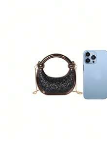 New Acrylic Mini Handbag, Fashion Clutch Purse, Personalized Crescent Moon Shaped Evening Bag With Chain Strap - Multicolor - View 3
