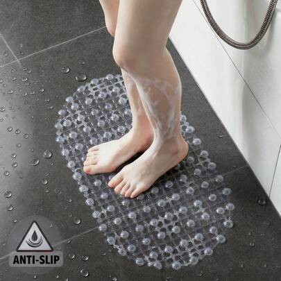 1pc Non-Slip Bath Mat, Medium Size 26 X 14 Inches Anti-Slip Shower Mat With Suction Cups And Drain Holes, Machine Washable Bathroom Tub Mat (Transparent/Blue/Green/Purple)