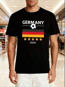 Summer Tops2026 World Cup Family Matching Fit, Soccer Jersey, Boys Clothes Kids, Girls Clothes, USA Canada Mexico World Cup 100% T-Shirt 2026 Germany Team Football Theme T-Shirt Men's Fan Athletic Style Top Base German Flag Star Print Short Sleeve Cotton Women Clothing, Mom And Daughter Matching Adult And Children's Sizes, Sports Fan Gift, Gifts For Football FansLoose And Comfortablesummer Clothes - 黑色 - 查看 1