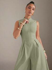 Mono sin mangas con cremallera frontal y piernas extra anchas - verde menta - Ver 2