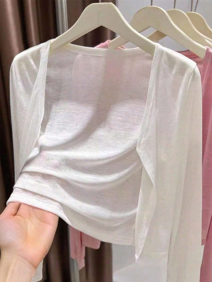 casual delgado de unicolor para mujer, primavera/verano - Blanco - Ver 1