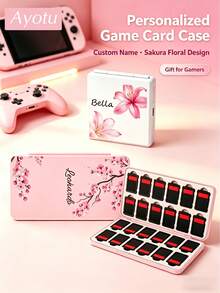 Personalized Game Card Case Compatible With Nintendo Switch NS/OLED/Lite/New Switch2 , Custom Name Floral Game Cartridge Storage Box, 12/24 Slots Optional, Portable Card Holder For Gamers,Gift For Gamers,Portable Organizer Box - Multicolor - View 1