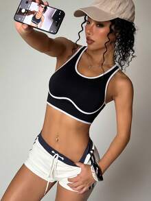 Women's Seamless Soft Shaping Waist-Cinching Backless Sports Top, Spring/Summer Black - Black - View 8