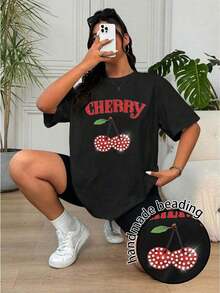 Free Shipping, Local Delivery In Mexico, Delivery In 4 Days. Casual Black Short-Sleeved T-Shirt With Cherry Embroidery. - 彩色 - 查看 4