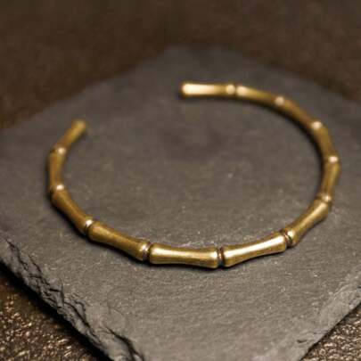 1pc Zen-Inspired Bamboo Knot Copper Bangle Bracelet, Minimalist & Elegant Business Gift For Men, Versatile Daily Wear