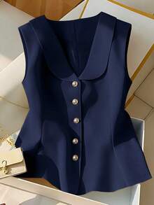 Blusa sin mangas elegante amarilla, top de verano elegante y estilizador para mujeres - Azul marino - Ver 3