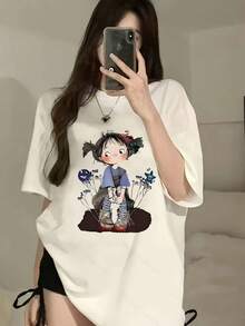 Camiseta de mujer moderna, informal, para fiestas y para estar en casa, 100% algodón, corte holgado.2026 Summer New Sweet Salt Apricot Short-sleeved T-shirt for Women's  Loose and Slim Casual Top100% cotton - Albaricoque - Ver 4