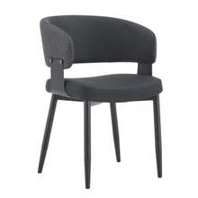 Mid-Century Modern Style Dining Chairs, Set Of 2, Retro Armchairs With Barrel-Shaped Armrests And Patterned Backrests, Faux Leather Kitchen Chairs With Sturdy Legs For Home And Restaurants - Black - View 10