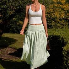 Women's Long Floral Print Wide Waist A-Line Skirt, Countryside & Holiday Style, Summer - Verde - Ver 4