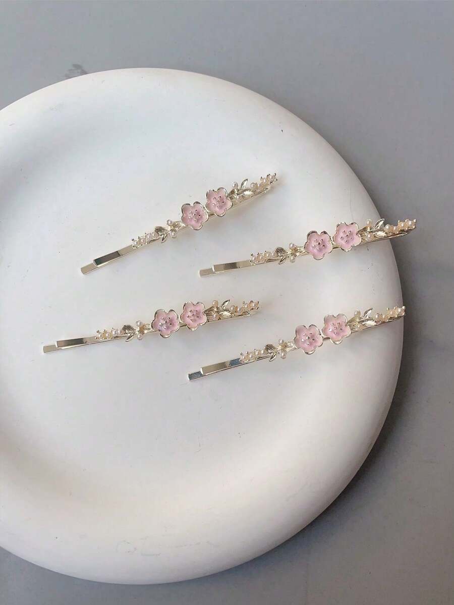 Luxury Chic Pink One-Piece Clip Bangs Hair Clip, Sweet Forehead Pearl Decor Hair Accessory For Women, Claw Clips,Hair Slide,Bobby Pin - Multicolor - View 1