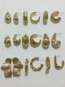 Bộ 6/18 bông tai mạ vàng tinh tế, bông tai không gây dị ứng dành cho nữ, trang sức kiểu cổ điển và tối giản, có thể đeo chồng lên nhau, phù hợp để đeo hàng ngày và dự tiệc, món quà trang sức tuyệt vời nhất dành cho bạn bè và người yêu. - Vàng - Xem 5