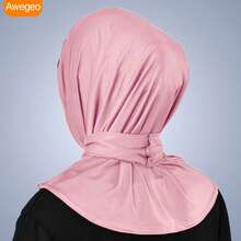 Awegeo 1件女款頭巾式頭巾，內襯頭巾，中東風格易穿戴，純色彈性帶配鈕扣，時尚頭巾，舒適休閒，柔軟透氣，適合運動與日常穿著 - 彩色 - 查看 10